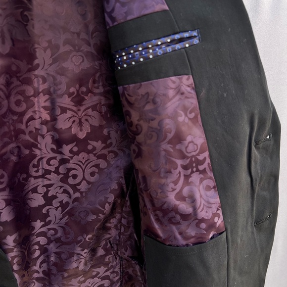 SAVILE ROW CO Brixton Black Solid Two Button Peak Lapel Skinny Fit Suit 42S Men - Picture 9 of 12